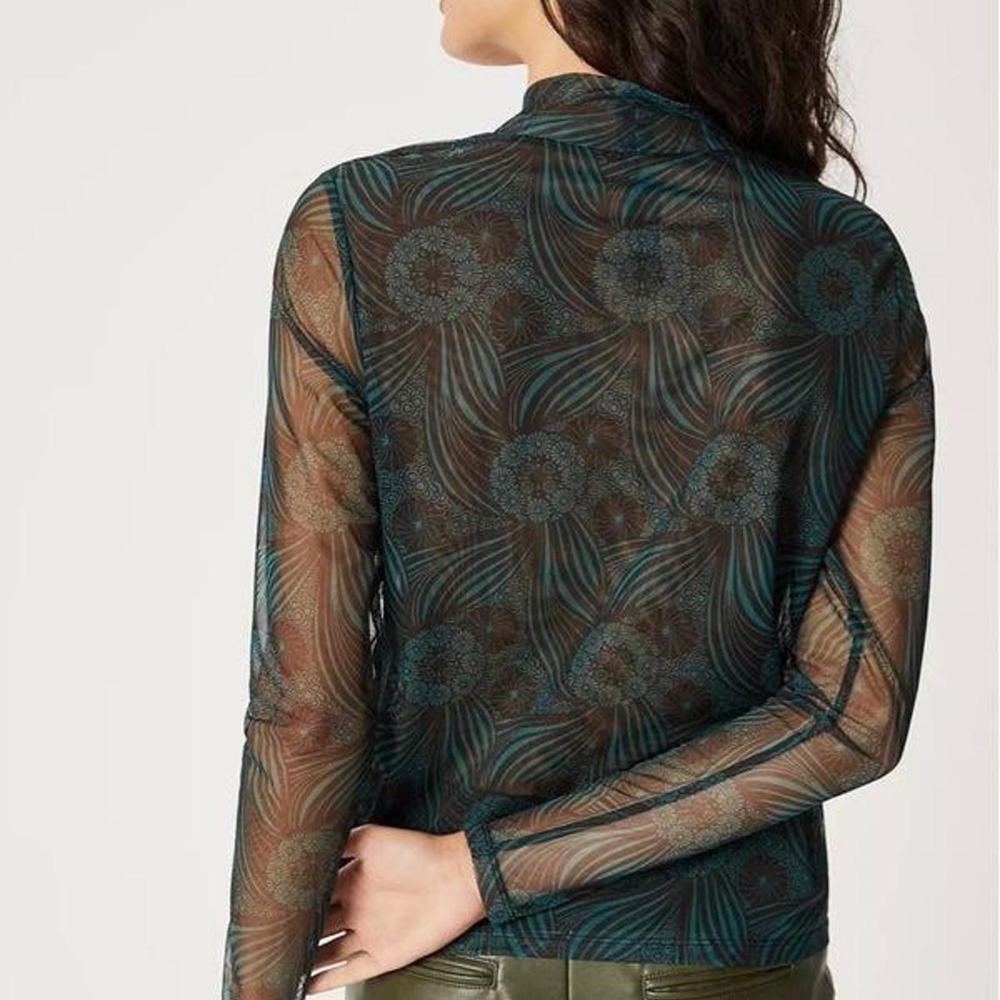 Anthropologie Gauzy Turtleneck Sheer Floral Mesh Small